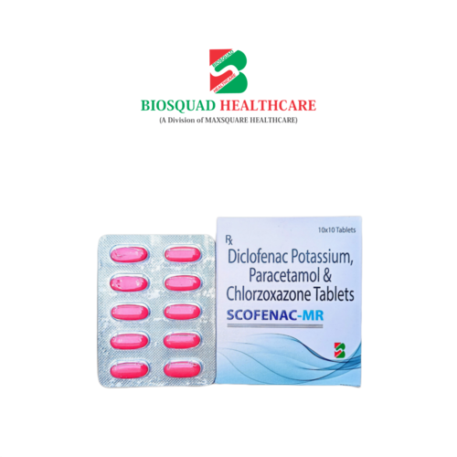 Product Name: SCOFENAC MR, Compositions of SCOFENAC MR are Diclofenac Potassium Paracetamol & Chlorzoxazone Tablets  - Biosquad Healthcare