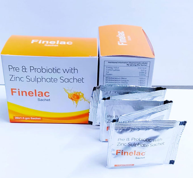 Product Name: Finelac, Compositions of are Pre & Probiotic With Zinc Sulphate - Finex Lifecare Private Limited