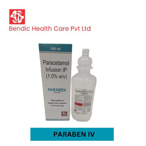 Product Name: PARABEN IV, Compositions of PARABEN IV are Paracetamol Infusion IP (1.0% W/V) - Bendic Healthcare Private Limited