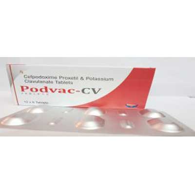 Product Name: PODVAC CV, Compositions of PODVAC CV are Cefpodoxime Proxetil And Potassium Clavulanate Tablets. - Cubic Lifesciences Private Limited