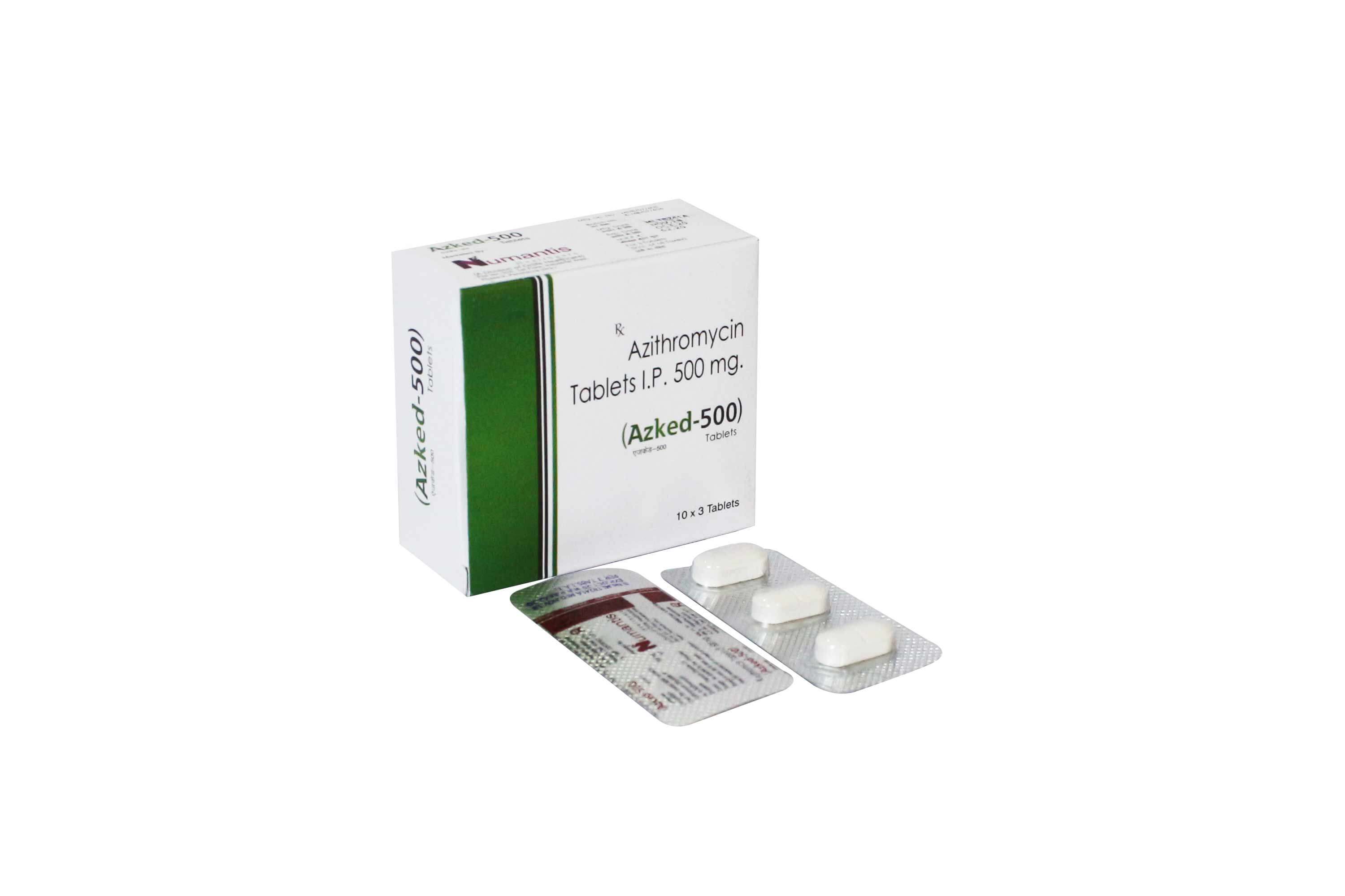 Product Name: Azked 500, Compositions of Azked 500 are Azithromycin tablets I.P. 500 mg. - Numantis Healthcare