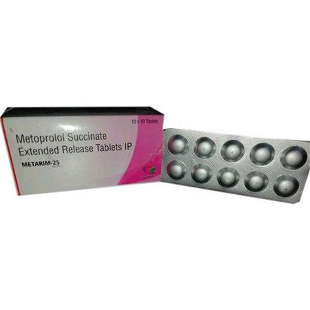 Product Name: Metarim 25, Compositions of Metarim 25 are Metoprolol Succinate Extended Release Tablets - Rhythm Biotech Private Limited