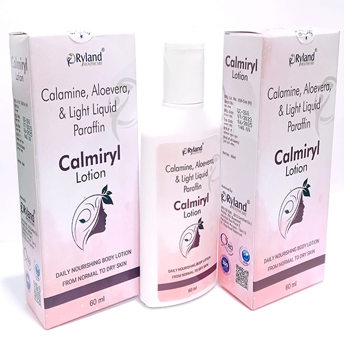 Product Name: Calmiryl lotion, Compositions of Calmiryl lotion are Calamine, Aloevera, & Light Liquid Paraffin - Ryland Health Care