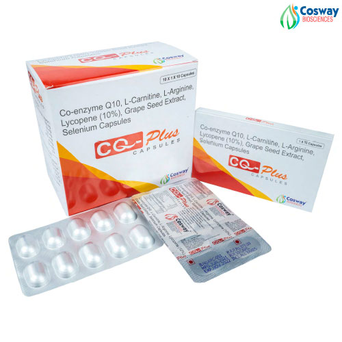 Product Name: CQ Plus, Compositions of CQ Plus are Co Enzyme Q10 L Carnitine L Arginine Lycopene Grape seed Extract - Cosway Biosciences