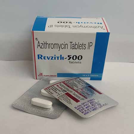 Product Name: Revzith 500, Compositions of Revzith 500 are Azithromycin Tablets IP - Aarvi Drugs