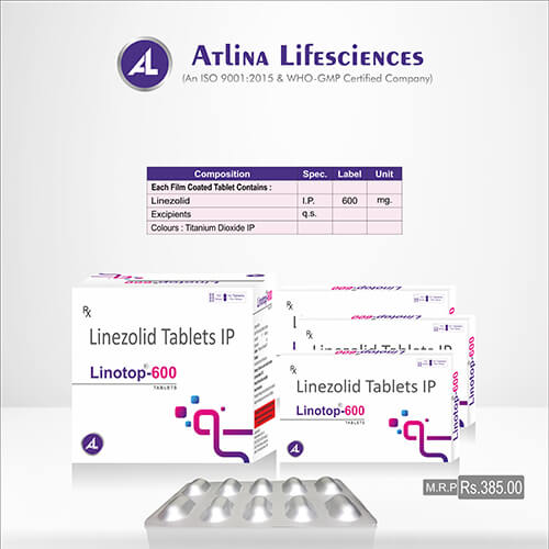 Product Name: Linotop 600, Compositions of Linotop 600 are Linezolid Tablets IP  - Atlina LifeSciences Private Limited