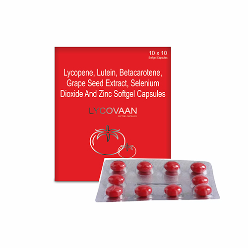 Product Name: LYCOVAAN, Compositions of LYCOVAAN are Lycopene, Lutein, Betecarotene, Grape Seed Extract, Selenium Dioxide AND Zinc Softgel Capsules - Prosem Healthcare