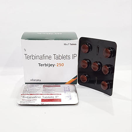 Product Name: Terbijey 250, Compositions of Terbijey 250 are Terbinafine Tablets IP - Ellanjey Lifesciences