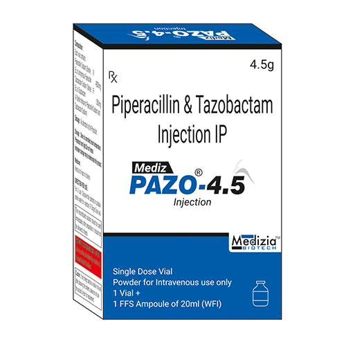 Product Name: PAZO 4.5, Compositions of PAZO 4.5 are Piperacillin & Tazobactam Injection IP - Medizia Biotech