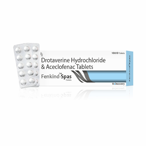 Product Name: Fenkind Spas, Compositions of Fenkind Spas are Drotaverine Hydrochloride & Aceclofenac Tablets - Biodiscovery Lifesciences Private Limited