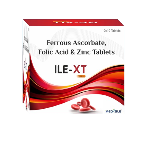 Product Name: ILE XT, Compositions of ILE XT are Ferrous Ascorbate & Folic Acid & Zinc Tablets - Medisle Pharma