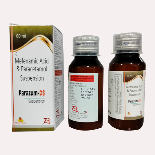 Product Name: PARAZUM DS, Compositions of PARAZUM DS are Mefenamic Acid & Paracetamol Suspension - Access Life Science