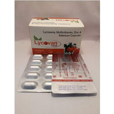 Product Name: Lycovan Capsule, Compositions of Lycovan Capsule are Lycopene, Multivitamin, Zinc & Selenium Capsules - Ikvans Pharma