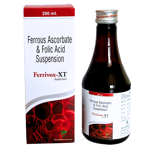 Product Name: Ferrivox XT, Compositions of are Ferrous Ascorbate & Folic Acid Suspension - Glenvox Biotech Private Limited