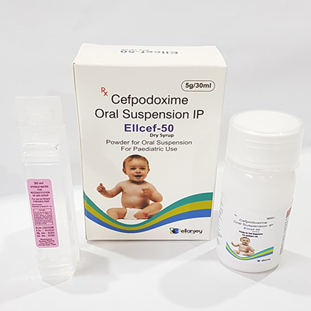 Product Name: Ellcef 50, Compositions of Ellcef 50 are Cefpodoxime Proxetil Oral Suspension IP - Ellanjey Lifesciences