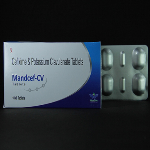 Product Name: Mandcef cv, Compositions of Mandcef cv are Cefixime & Potassium Clavulanate Tablets - Mandlive Healthcare Pvt Ltd