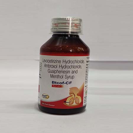 Product Name: Btcof CF, Compositions of are Levocetirizine Hydrochloride,Ambroxol Hydrochloride Guaiphenesin and Menthol Syrup - Biotanic Pharmaceuticals