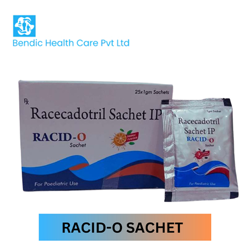 Product Name: RACID O, Compositions of Racecadotril Sachet IP  are Racecadotril Sachet IP  - Bendic Healthcare Private Limited