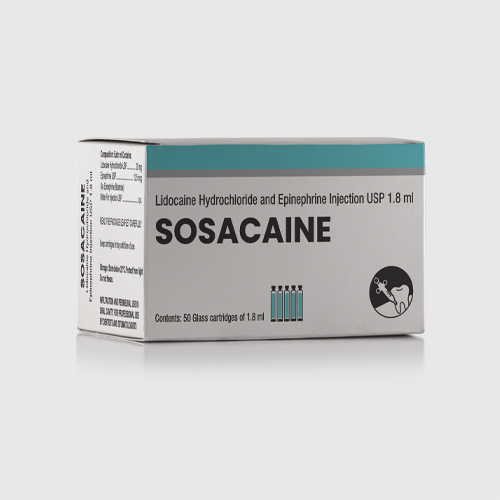 Product Name: SOSACAINE, Compositions of SOSACAINE are Lidocaine Hydrochloride and epinephrine Injection USP 1.8 ml - Health Biotech Limited