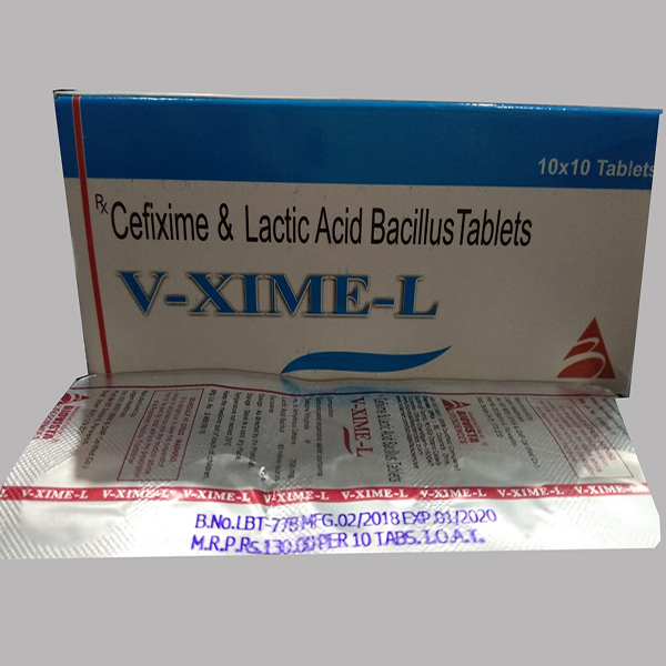 Product Name: V Xime L, Compositions of V Xime L are Cefixime & Latic Acid  Bacillus Tablets - Biovista Lifesciences