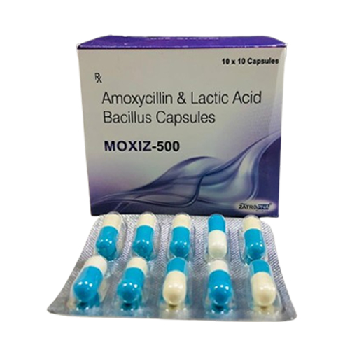 Product Name: MOXIZ 500, Compositions of MOXIZ 500 are Amoxycillin & Lactic Acid Bacillus Capsules - Zatropha Pharma