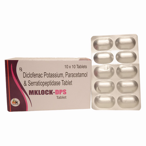 Product Name: MKLOCK DPS Tablet, Compositions of MKLOCK DPS Tablet are Diclofenac Potassium, Paracetamol & Serratiopeptidase Tablet - MK Healthcare