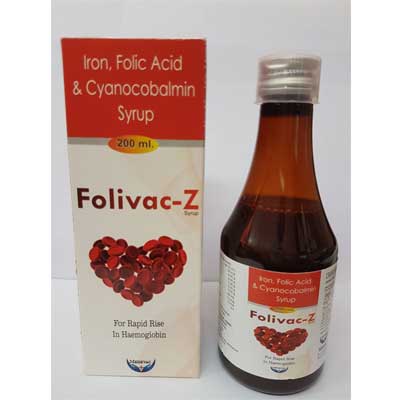 Product Name: FOLIVAC Z, Compositions of FOLIVAC Z are Iron, Folic Acid & Cyanocobalmin Syrup - Cubic Lifesciences Private Limited