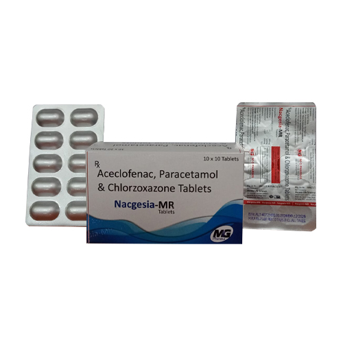 Product Name: NACGESIA MR, Compositions of NACGESIA MR are Aceclofenac, Paracetamol & chlorzoxazone Tablets  - Access Life Science