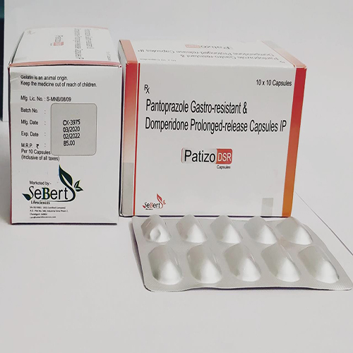 Product Name: Patizo DSR, Compositions of Patizo DSR are Pantoprazole Gastro resistant & Domperisone Prolonged release Capsules IP - Sebert Lifesciences