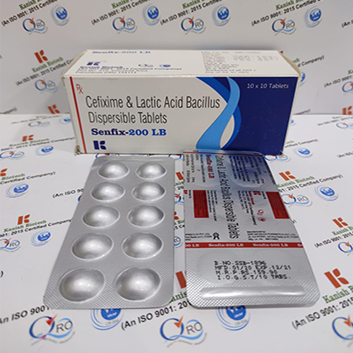 Product Name: Senfix 200 LB, Compositions of Senfix 200 LB are Cefixime & Lactic Acid Bacillus Disperable Tablets - Kanish Biotech