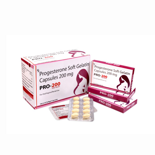 Product Name: PRO 200, Compositions of PRO 200 are Progesterone Soft Gelatin Capsules 200 mg - MK Healthcare