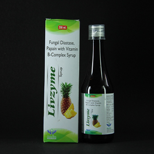 Product Name: Livzyme, Compositions of Fungal Diastate, Pepsin with Vitamin B-Complex Syrup are Fungal Diastate, Pepsin with Vitamin B-Complex Syrup - Mandlive Healthcare Pvt Ltd