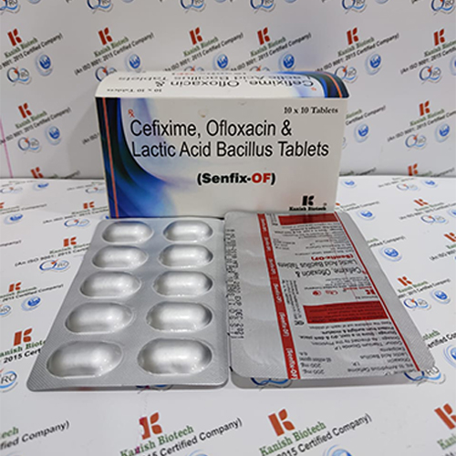 Product Name: Senfix OF, Compositions of Senfix OF are Cefixime,Ofloxacin & Lactic Acid Bacillus Tablets - Kanish Biotech