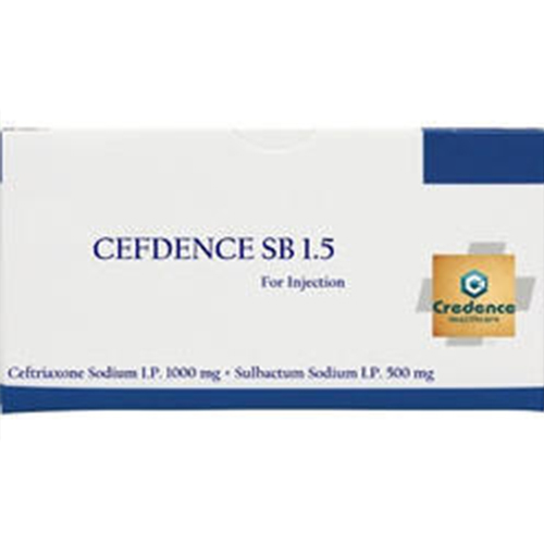 Product Name: Cefdence SB 1.5, Compositions of Cefdence SB 1.5 are Ceftriaxone Sodium IP 1000mg + Sulbactum Sodium IP 500mg - Credence Healthcare