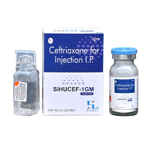 Product Name: SIHUCEF 1GM, Compositions of SIHUCEF 1GM are Ceftriaxone for Injection I.P - Hikona Lifesciences