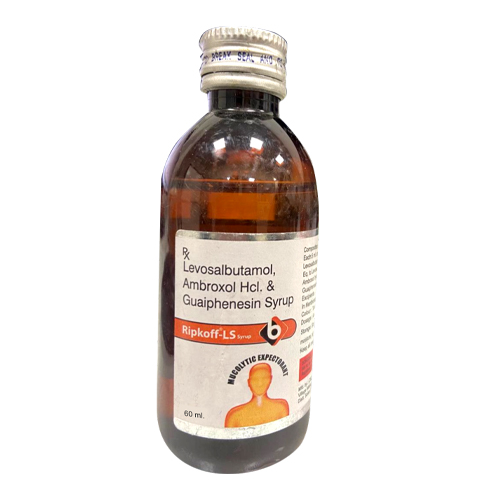 Product Name: RIPKOFF LS, Compositions of Levosalbutamol, Ambroxol Hcl. & Guaiphenesin Syrup are Levosalbutamol, Ambroxol Hcl. & Guaiphenesin Syrup - Biopolis Lifesciences Private Limited