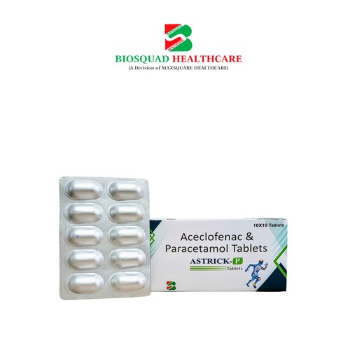 Product Name: ASTRICK P, Compositions of ASTRICK P are Aceclofenac & Paracetamol  Tablets  - Biosquad Healthcare