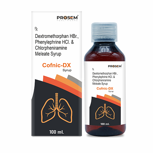 Product Name: Cofnic DX, Compositions of Cofnic DX are Dextromethorphan HBr., Phenylephrine HCI. & chlorpheniramine Meleate Syrup - Prosem Healthcare