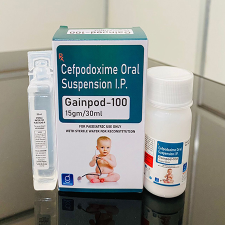 Product Name: Gainpod 100, Compositions of Cefpodoxime Oral Suspension I.P. are Cefpodoxime Oral Suspension I.P. - Gainmed Biotech Private Limited