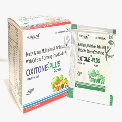 Product Name: Oxitone PLUS, Compositions of are Multivitamin, Multimineral, Amino Acids With Caffeine & Ginseng Extract Sachet  - Ryland Health Care