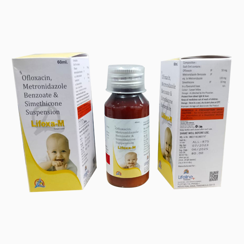 Product Name: LIFOXA M, Compositions of are Ofloxacin, Metronidazole Benzoate & Simethicome Suspension  - Access Life Science