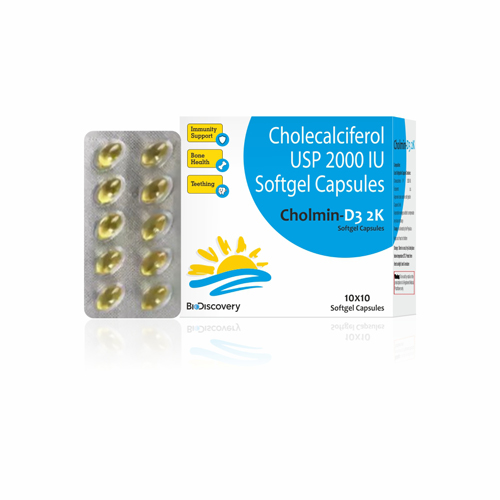 Product Name: Cholmin D3 2K, Compositions of Cholmin D3 2K are Cholecalciferol USP 2000 IU Softgel Capsules - Biodiscovery Lifesciences Private Limited