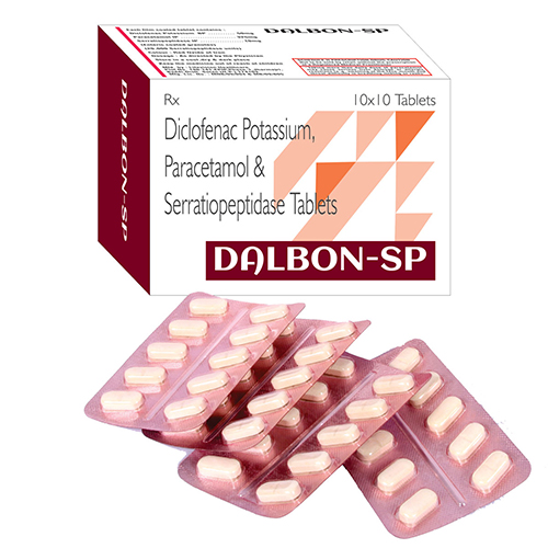 Product Name: Dalbon SP, Compositions of Diclofenac Potassium, Paracetamol & Serratiopeptidase Tablets are Diclofenac Potassium, Paracetamol & Serratiopeptidase Tablets - Candle Pharmaceutical