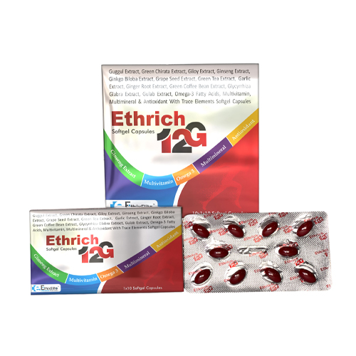 Product Name: ETHRICH 12G, Compositions of are Ethrich 12g Softgel Capsules - EthixElite Lifesciences Private Limited