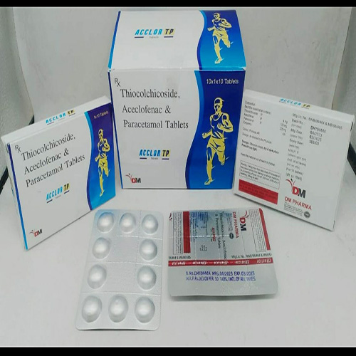 Product Name: ACCLOR TP , Compositions of Thiocolchicoside, Aceclofenac & Paracetamol Tablets  are Thiocolchicoside, Aceclofenac & Paracetamol Tablets  - DM Pharma