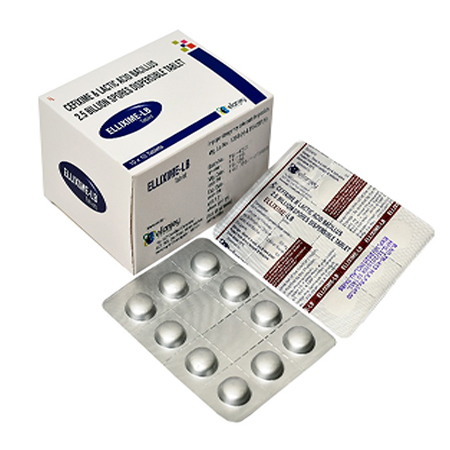 Product Name: Ellikime LB, Compositions of Ellikime LB are Cefixime & Lactic Acid Bacillus Dispersable Tablets - Ellanjey Lifesciences