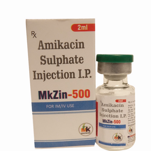 Product Name: MkZin 500, Compositions of MkZin 500 are Amikacin Sulphate Injection I.P - MK Healthcare