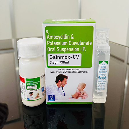 Product Name: Gainmox CV , Compositions of Amoxicillin & Potassium Clavulanate Oral Suspension I.P. are Amoxicillin & Potassium Clavulanate Oral Suspension I.P. - Gainmed Biotech Private Limited