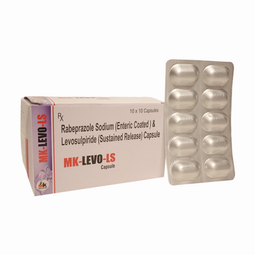 Product Name: MK LEVO LS Capsule, Compositions of are Rabeprazole Sodium (Enteric Coated) & Levosulpiride (Sustained Release) Capsule - MK Healthcare