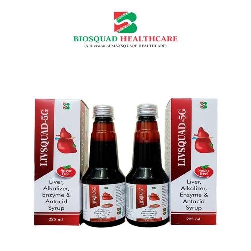 Product Name: LIVSQUAD 5G, Compositions of Liver Alkalizer Enzyme & Antacid Syrup are Liver Alkalizer Enzyme & Antacid Syrup - Biosquad Healthcare